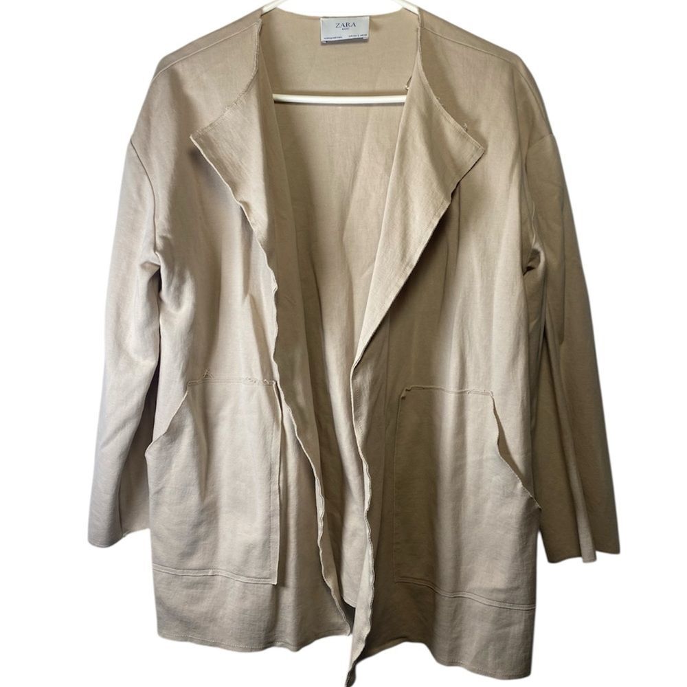 Zara Women's Raw Edge Beige Open Front Jacket